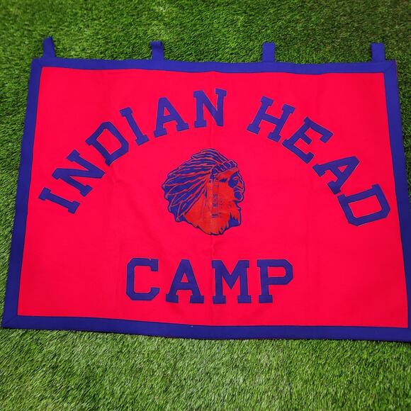 RARE VTG 70s Felt Banner Indian Head Camp USA Made Wall Art Decor - Picture 1 of 6